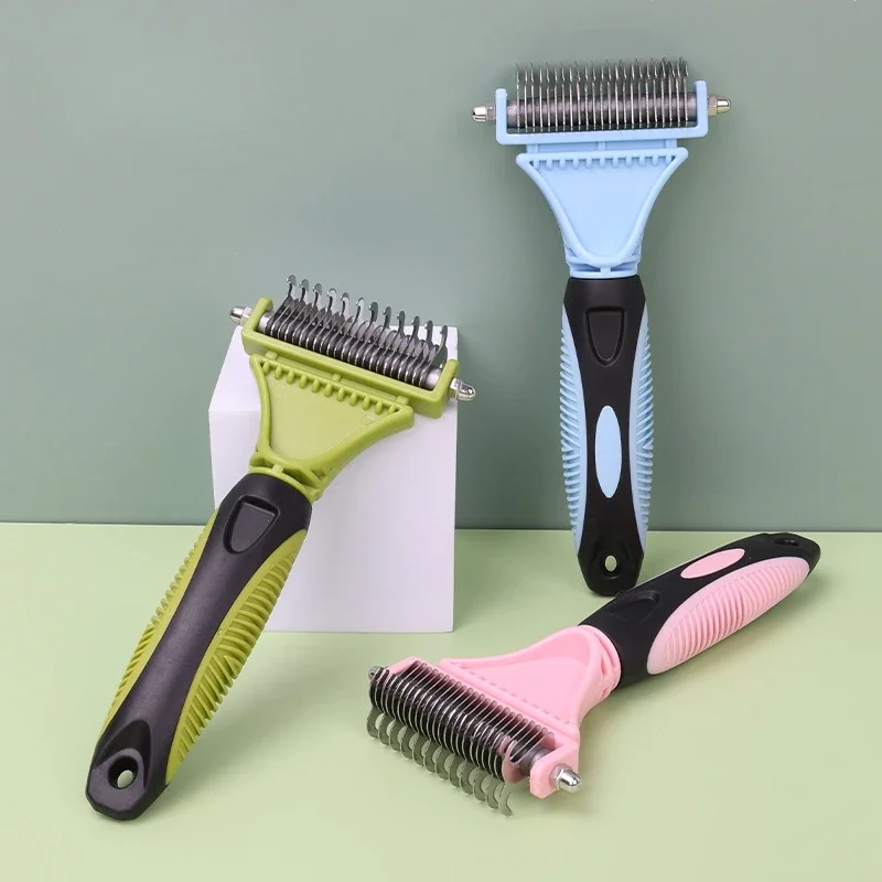 

New Stainless Double-sided Pet Cat Dog Comb Brush Professional Large Dogs Open Knot Rake Knife Pet Grooming Products