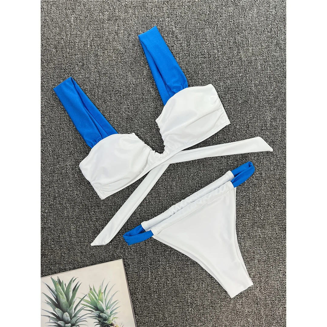 Sexy, zweiteiliger Bikini mit V-Ausschnitt und hohem Beinausschnitt, Damen-Badeanzug, gepolstert, Badebekleidung, Badeanzug, Modell V6323 – Detail 12