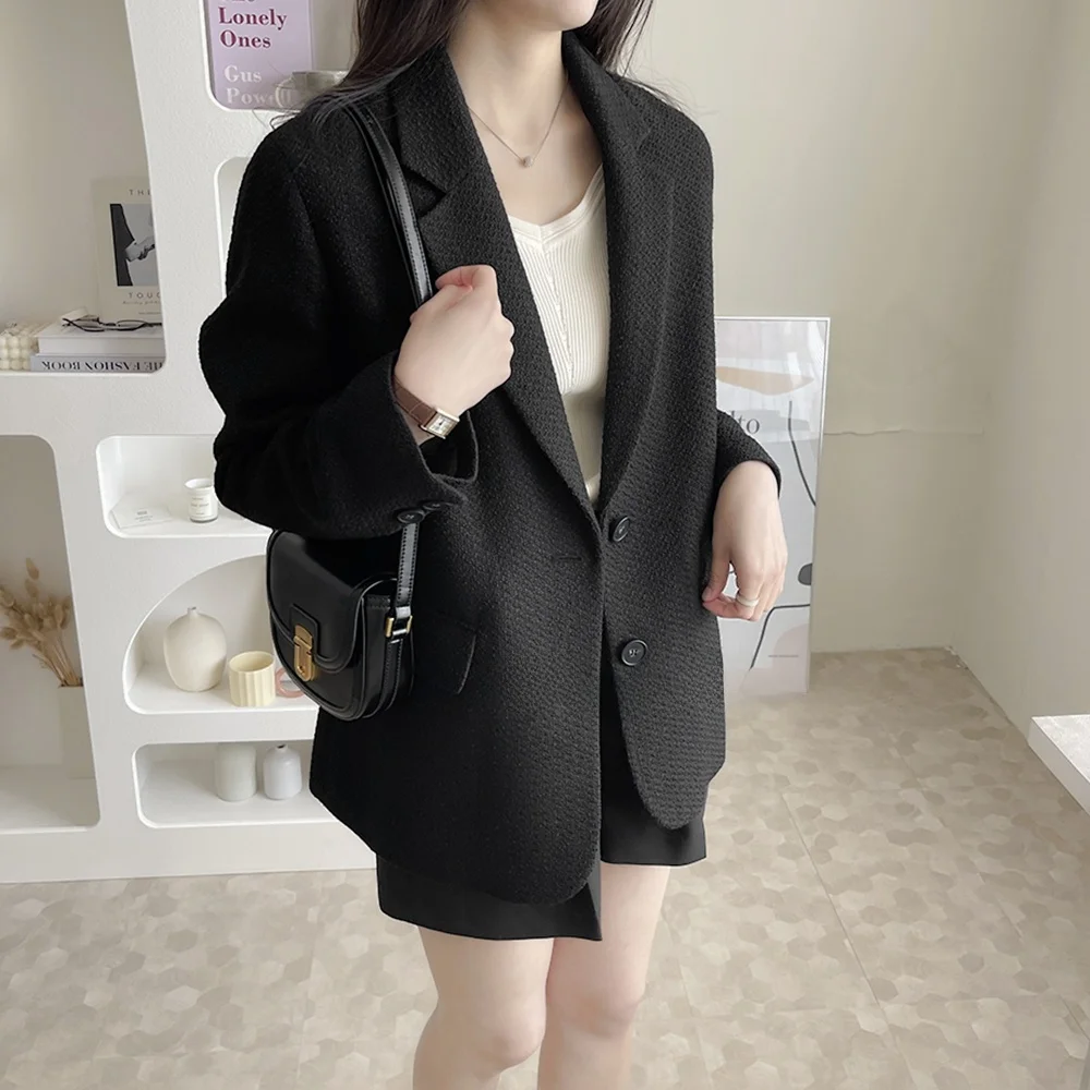 Terno de lã emagrecedor Jaet com fendas para deslocamento solto ajuste sob medida casaco casual feminino na coleção de inverno