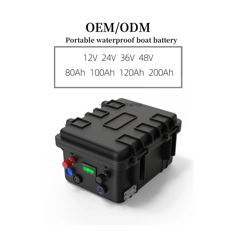 

Boat/Marine Waterproof Battery 12V 100AH 150AH 200AH Rechargeable LiFePO4 Portable Fishing Power Battery Pack