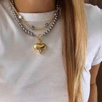 Y2k Stainless Steel Heart Pendant Bead OT Clasp Necklace For Women Men Fashion Geometric Charm Necklace Party Jewelry Gifts