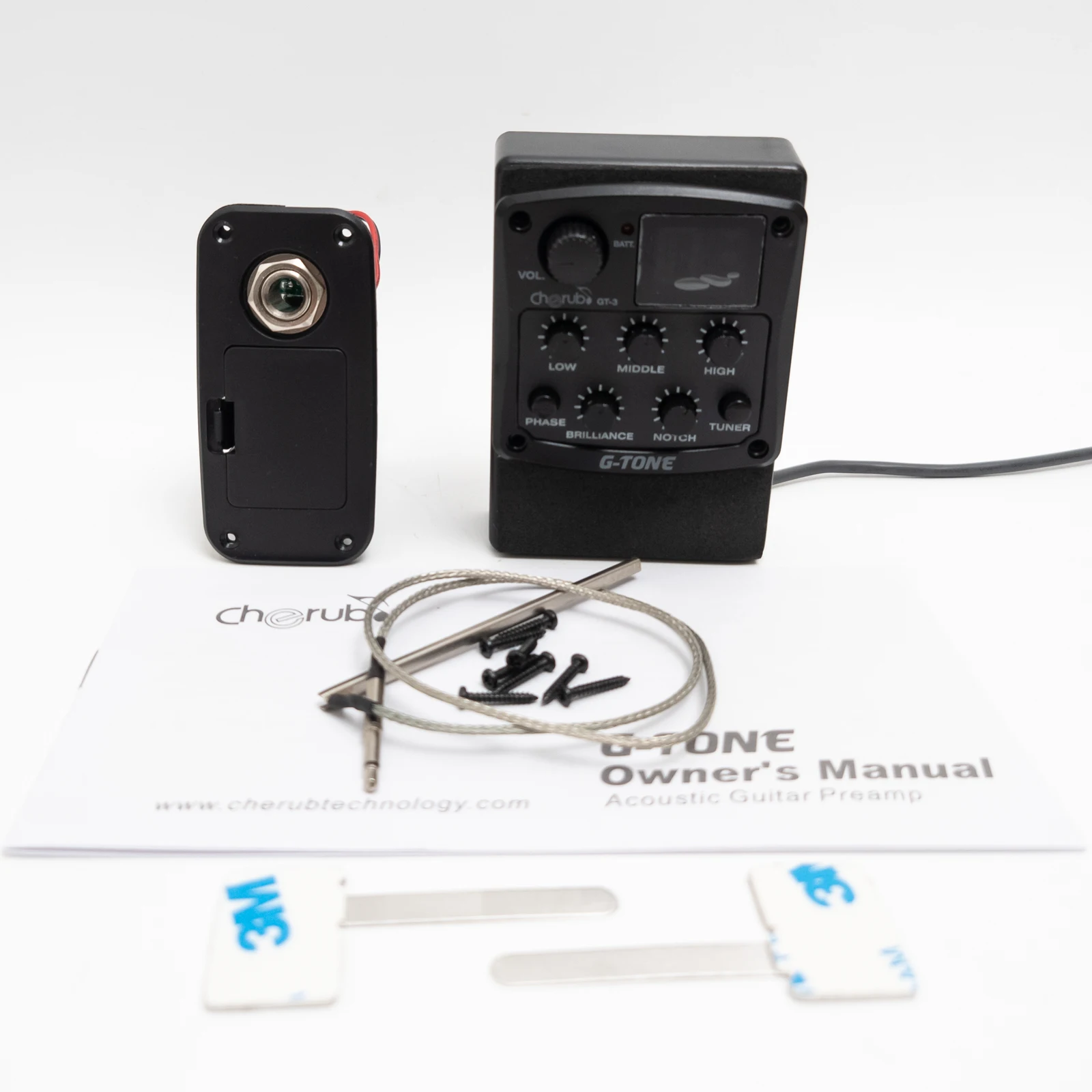 

3-Band Acoustic Guitar Equalizer Preamp GT-3 with Tuner – Piezo Pickup System for All Acoustic Guitars