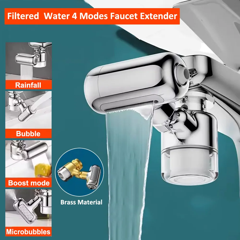 Universal 4 Modes Kitchen Faucet Extender with Filter Brass Swivel Tap Bubbler Nozzle Faucets Aerator Splashproof Extension