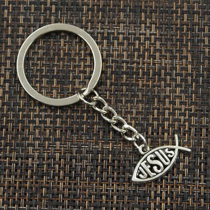New Fashion Keychain 22x12mm Fish Jesus Pendants DIY Men Jewelry Car Key Chain Ring Holder Souvenir For Gift