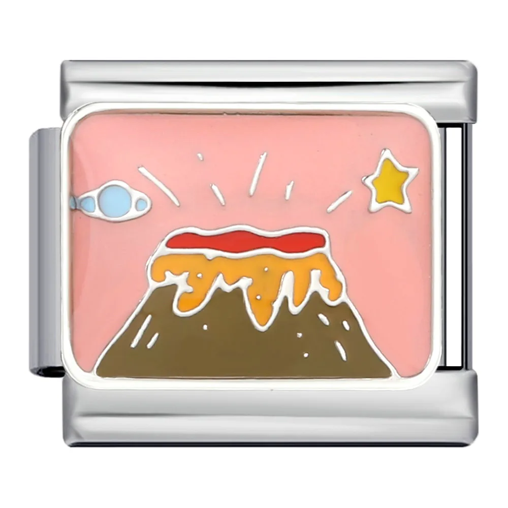 Trendy Mountain Volcano Sea Desert Italian Charm Link Fit 9mm Stainless Steel Bracelet Making DIY Jewelry Bead For Women Men