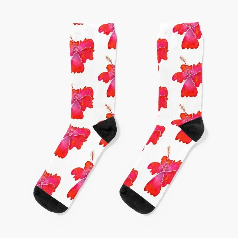 

Vibrant Pink HibiscusFlower Abstract Watercolor Socks sports stockings gift designer Mens Socks Women's