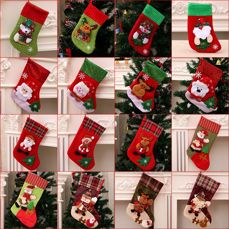 Christmas Stockings Sack Xmas Gift Candy Bag Noel Christmas Decorations for Home Navidad 2024 New Year Sock Christmas Tree Decor