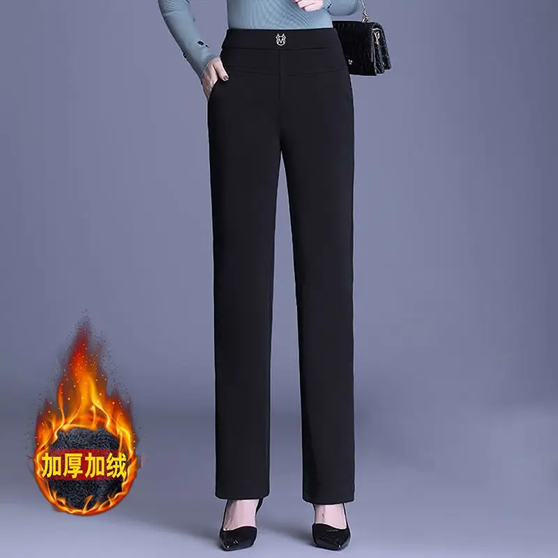 パンツ レディース 新しい冬アウター 厚みのあるベルベット ハイウエスト スリム ブラック ストレートパンツ カジュアルパンツ 春秋