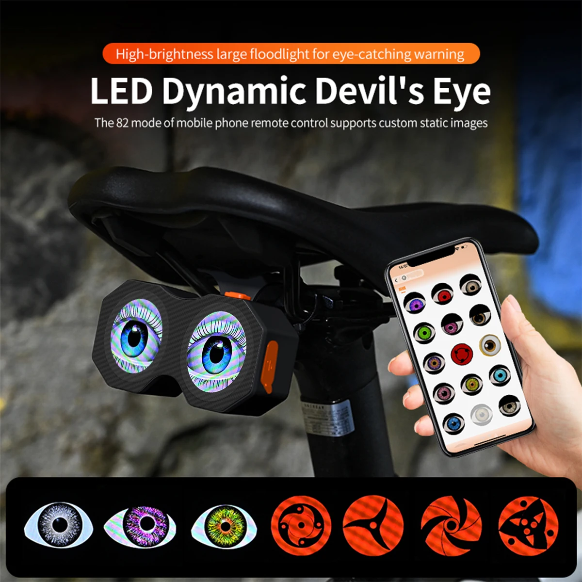 1/2 PCS Motorcycle LED 3D Lens Dynamic Devil Eye Decorative Light 82 Modes App Control Taillight Lamp For Bicycle Accessories