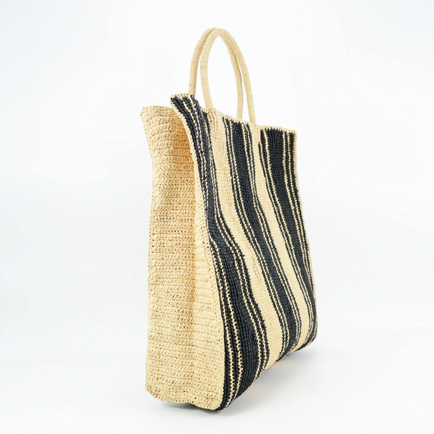 Handmade Crocheted Striped Raffia Casual Big Tote