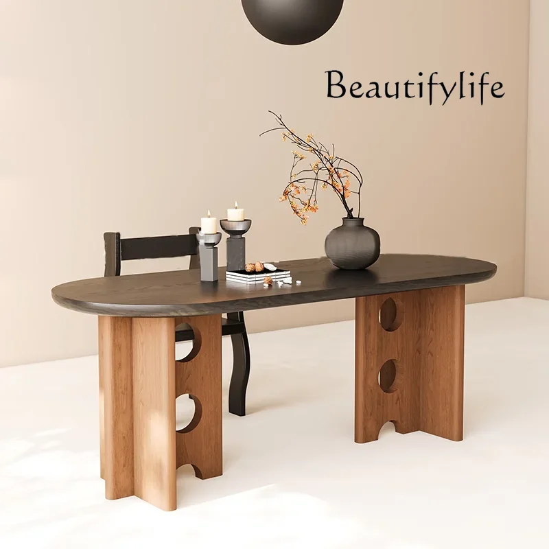 

household small apartment ash wood oval dining table Retro solid wood dining table, antique rectangular