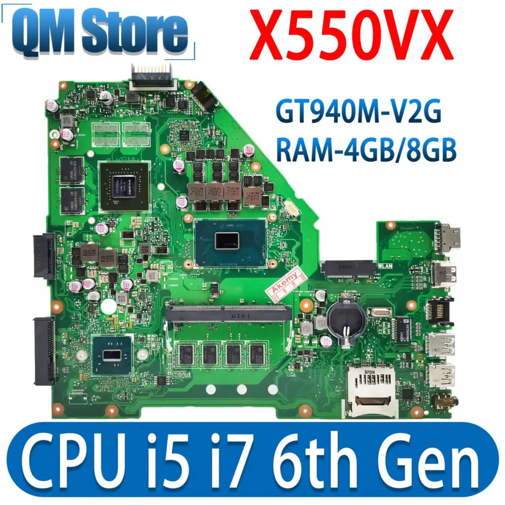 Carte mère X550VX pour ASUS A550VX X550VQ FH5900V FX50V FZ50V W50V, I5/I7 GT940M/GTX950M, 4 go/8 go pour ordinateur portable