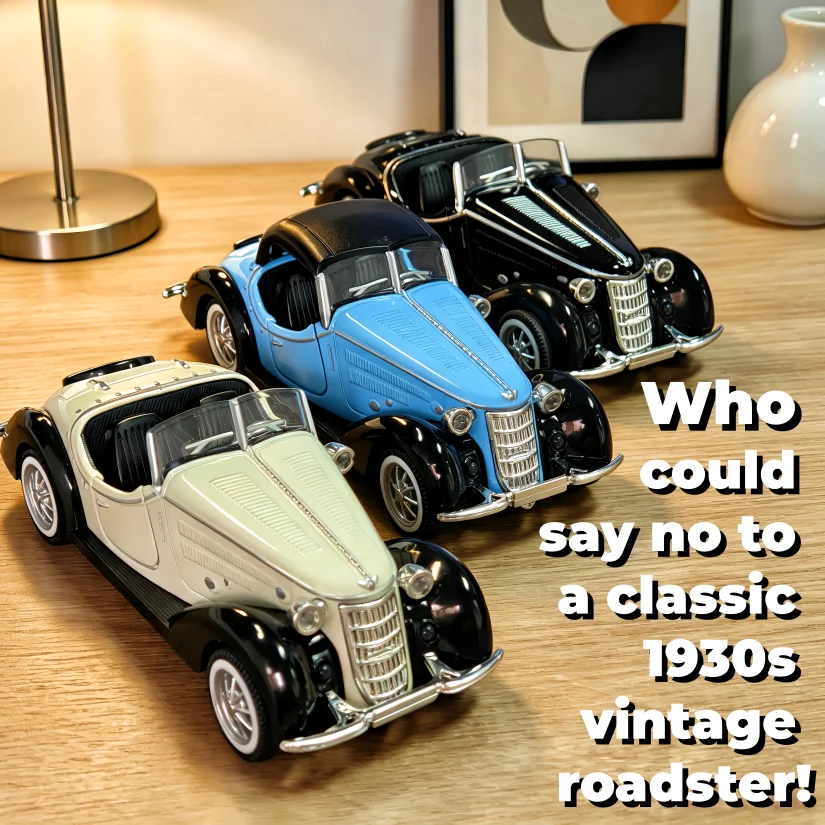Collectible Display Ornament, 1:32 Scale Vintage Two‑Seater Convertible Alloy Car Model, Pull‑Back Toy Car