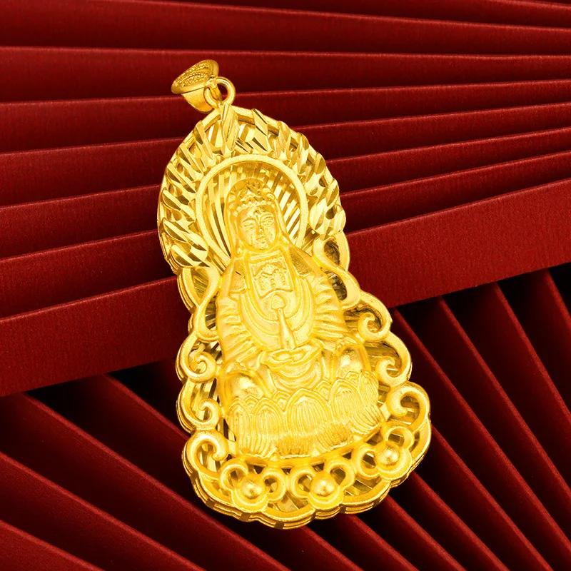 

Luxury 24K 9999 Pure Gold real gold Large Sandblasted Guanyin Pendant for Men and Women