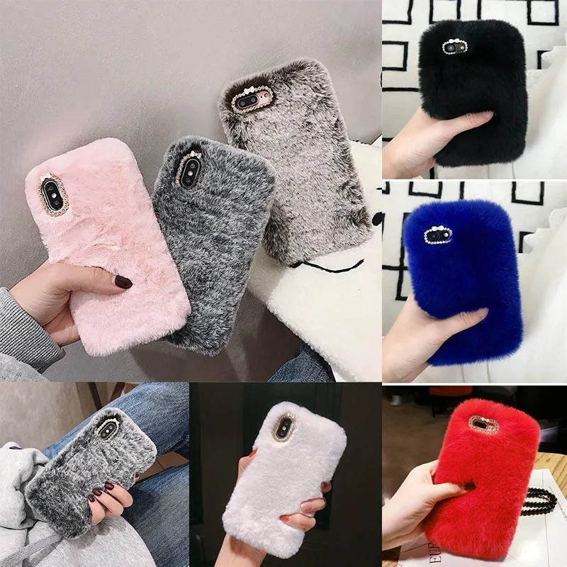 Fur Plush Case Soft Cases For Samsung A02S A21S A02 A12 A72 A52 A42 A32 A51 A71 A50 A70 S21FE Luxury Diamond Glitter Phone Cover