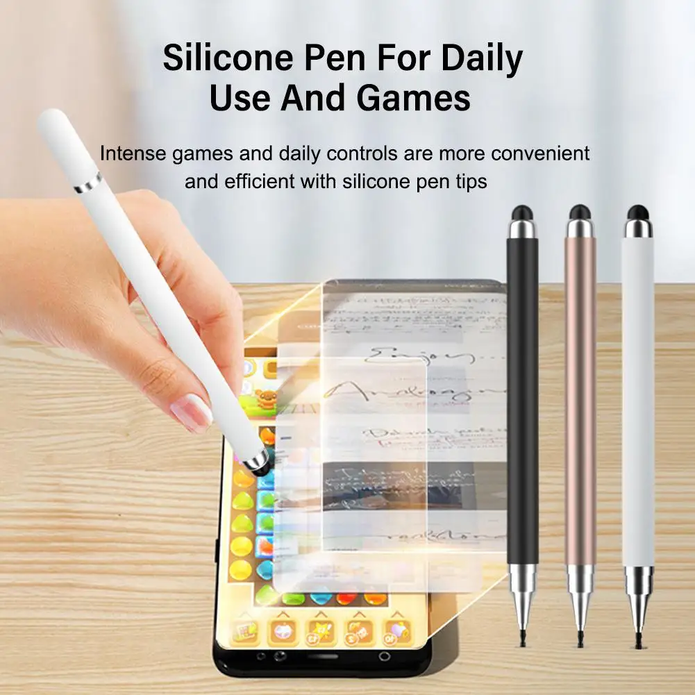 2 In 1 Double Head Stylus Pencil For Smartphone Tablet Drawing Writing Capacitive Pencil Universal Phone Screen Note Pen W0P5