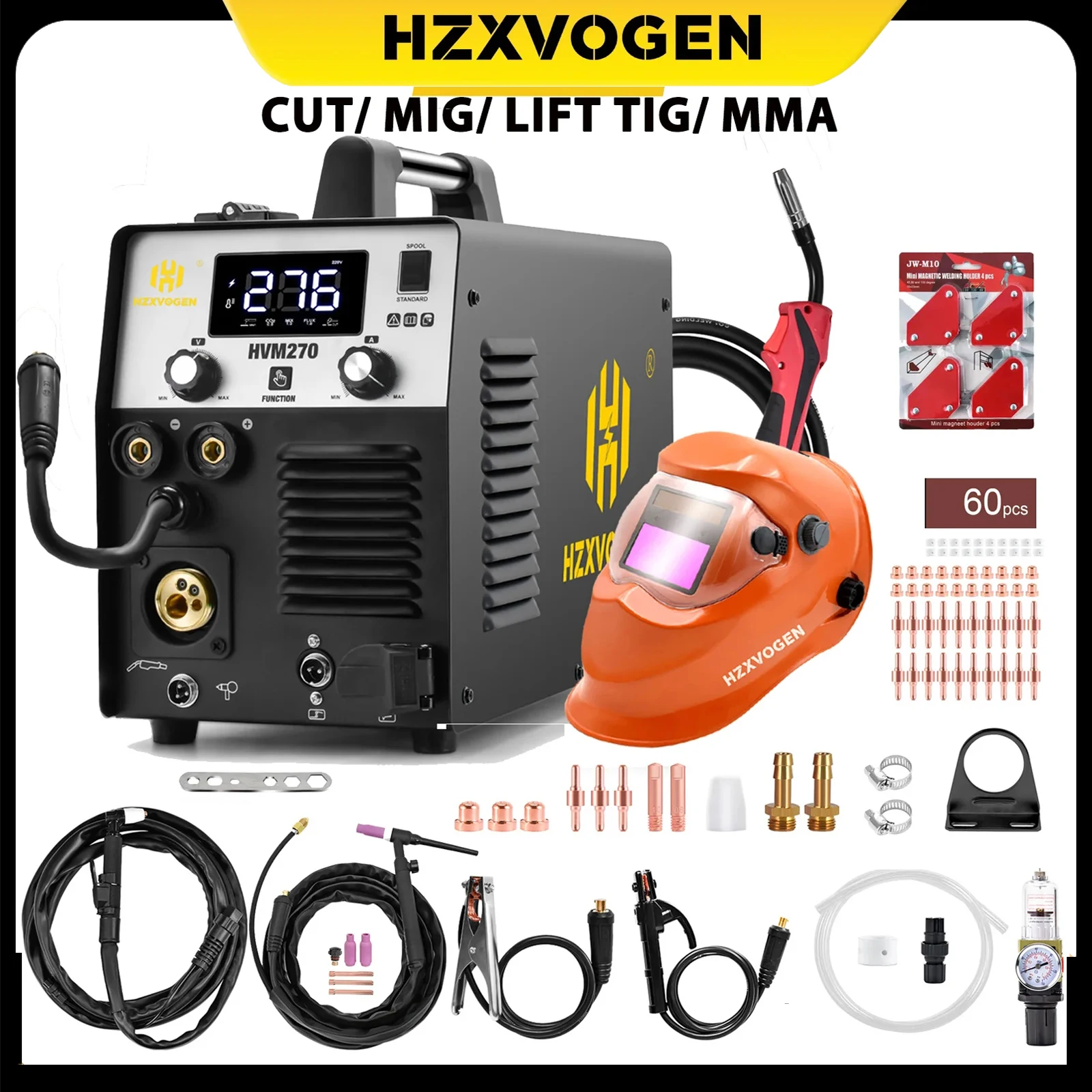 Hzxvogen 5 in 1 플라즈마 커터 용접기, 디지털 스크린, 220V 컷, MMA, 가스, 비가스 미그, 리프트 TIG 인버터 용접기, 1/5Kg 와이어