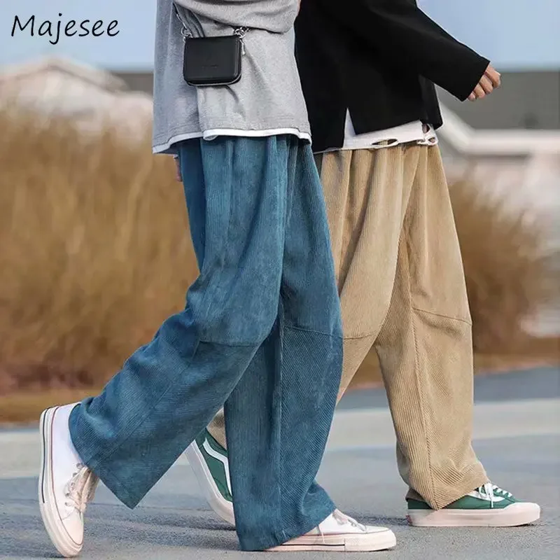 

Casual Pants Men Trendy Wide Leg Trousers Corduroy Japanese Loose Autumn Students All-match Daily Streetwear Male Slacks Joggers