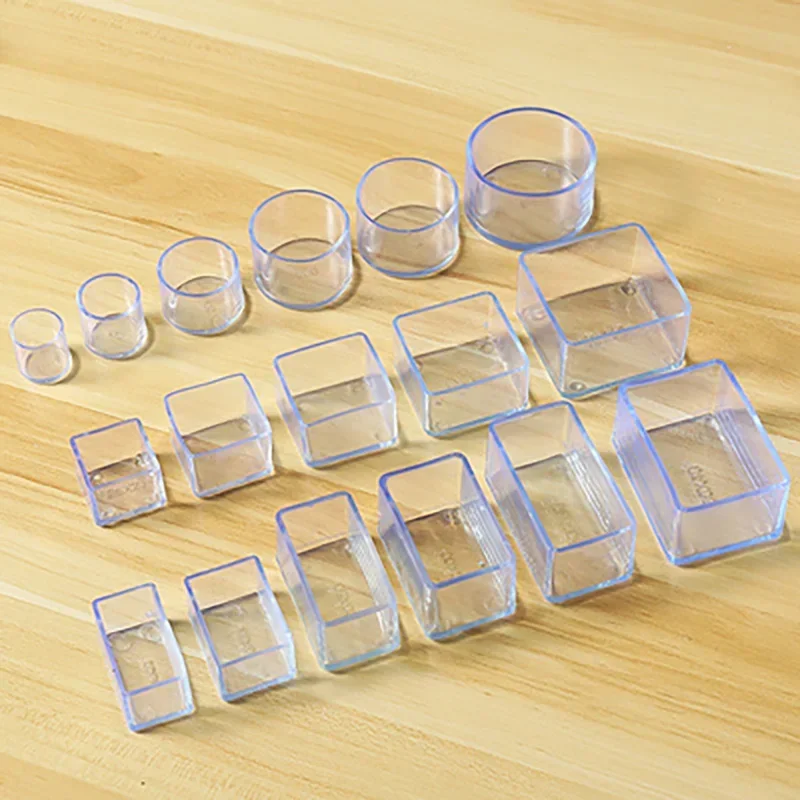 4/8pc Chair Leg Caps PVC Furniture Table Feet Cover Socks Plug Transparent Round Square Insert Plug End Cap Wood Floor Protector