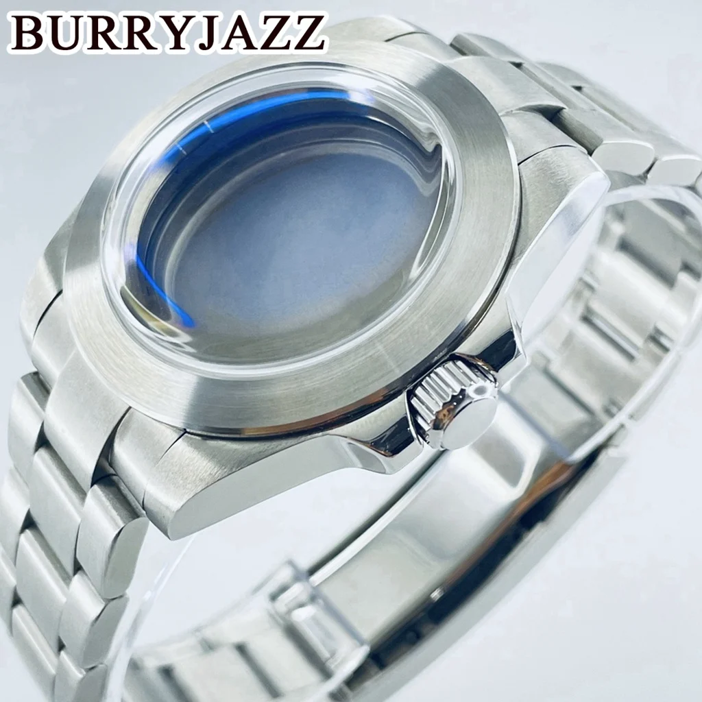 BURRYJAZZ40mm NH34NH35 NH36NH70 NH72 ETA2824 PT5000 Watch Case Stainless Steel Brushed Case AR Blue Domed Glass Glide Lock Clasp