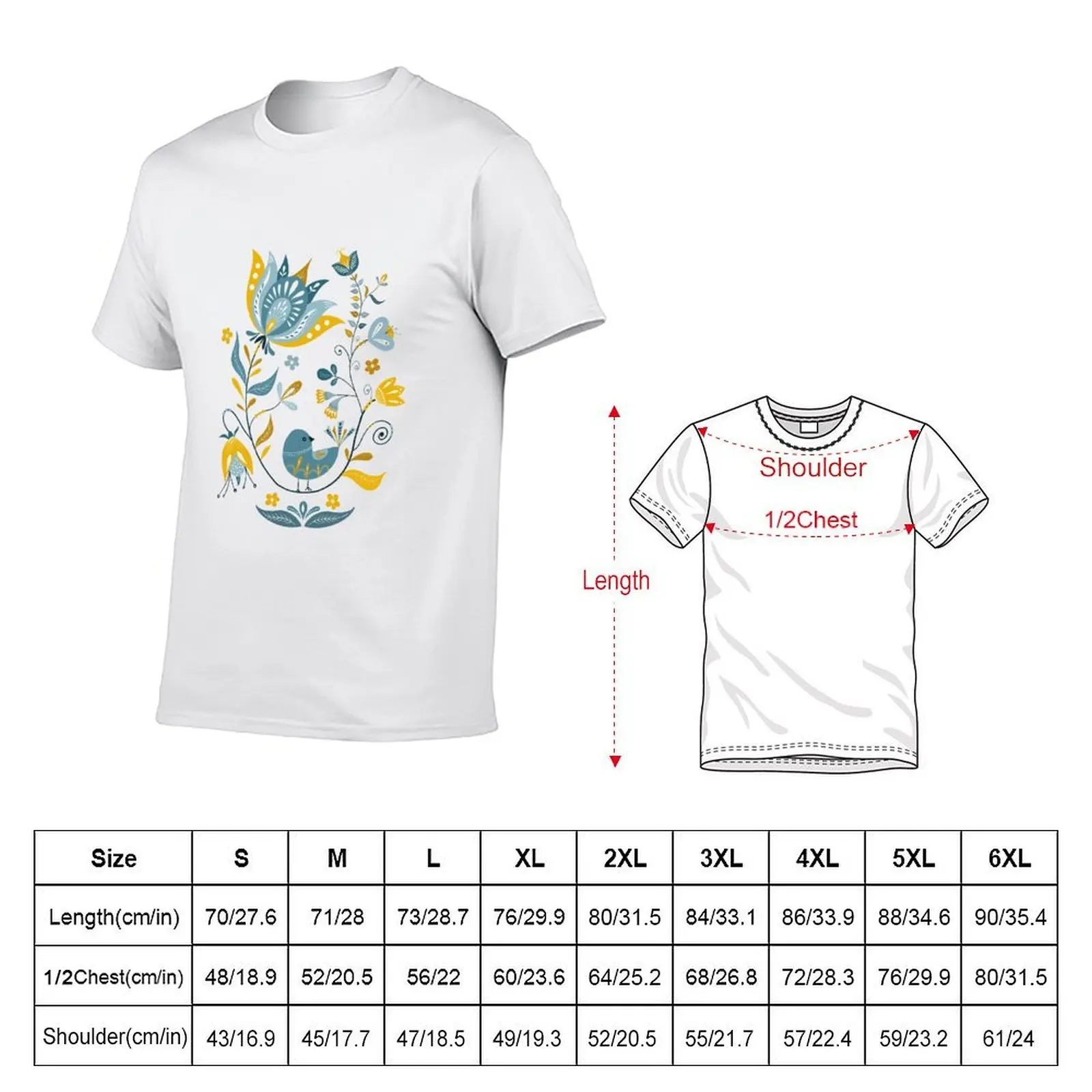 Cute Scandinavian Hand-drawn Folk Art T-Shirt t shirts designer t shirt man luxury cotton t shirt man T-shirt