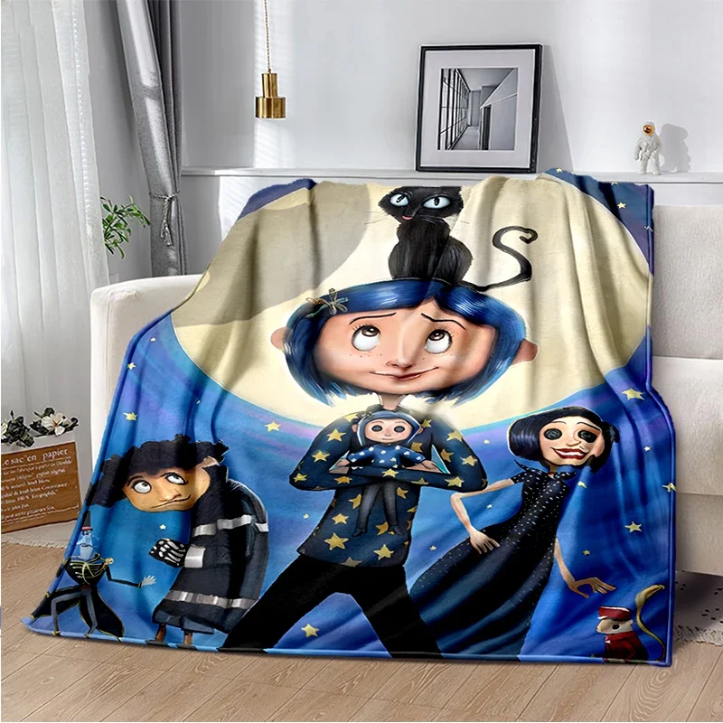 Styl gotycki Animacja C-Coraline Koc z nadrukiem Rodzinna sofa do drzemki Łóżko Ciepła miękka narzuta dla dzieci