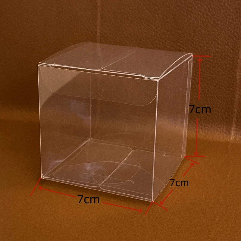 

50pcs 7X7X7cm（2.76X2.76X2.76inch) Clear Plastic PET Foldable Square Display Boxes PVC Gift Doll Packaging Transparent