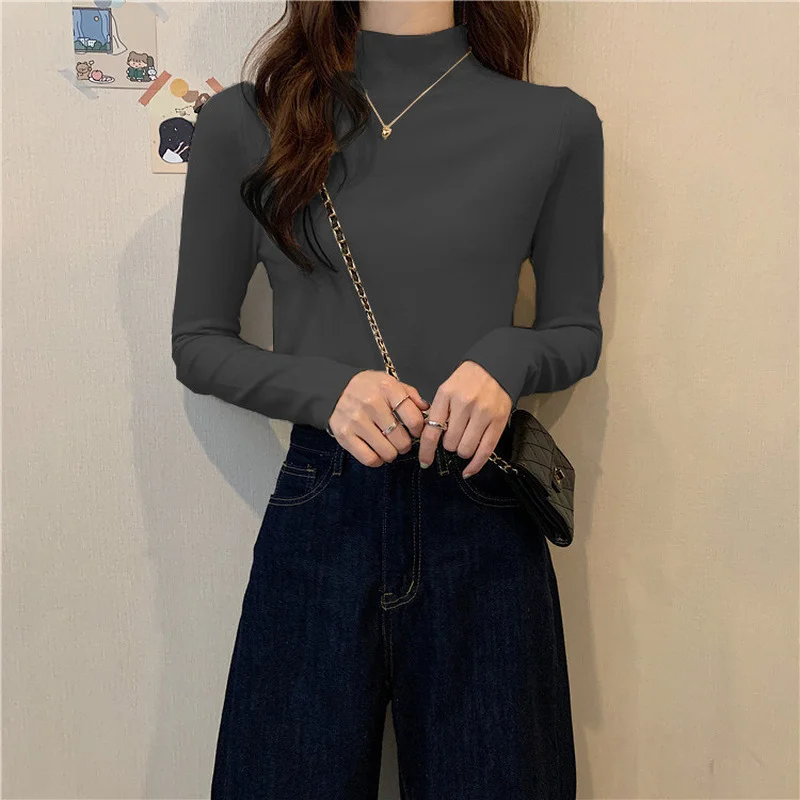 MRMT 2024 Brand New Women's Long-Sleeved T-Shirt With Half Turtleneck And Foreign Style With Bottoming Shirt Women's Top