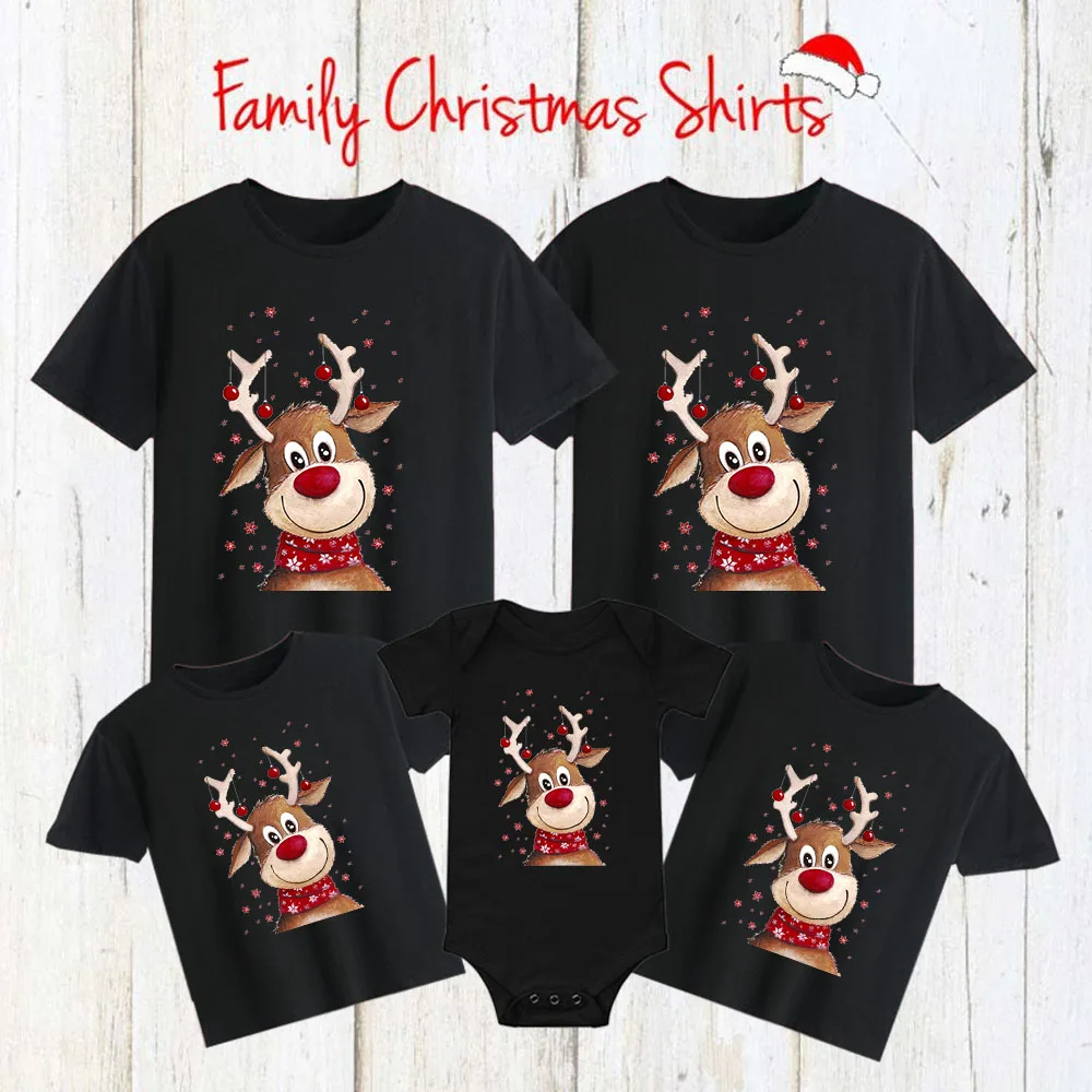 

Merry Christmas Family Matching Clothes Mother Father Kid Tshirt Baby Romper Christmas Reindeer Family Shirt Xmas Holiday Outfit