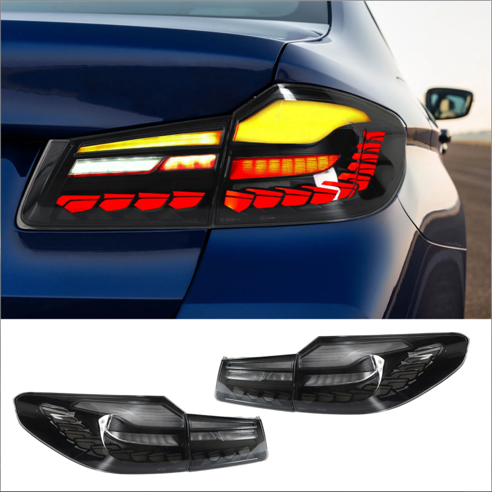 

For BMW 5 Series G30 M5 F90 Pre‑Facelift 2017-2020 1 Pair Black GTS OLED Style LED Rear Tail Light Lamp Dynamic Turn Signal