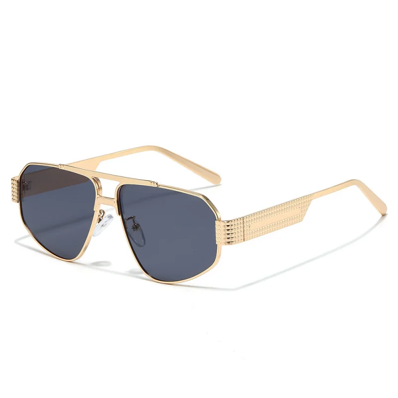 Luxury Sunglasses Men Flat Top Stianless Steel Shield Craft Temple Hip Hop Street Cool Male Shades UV400 Brand Oculos Masculino