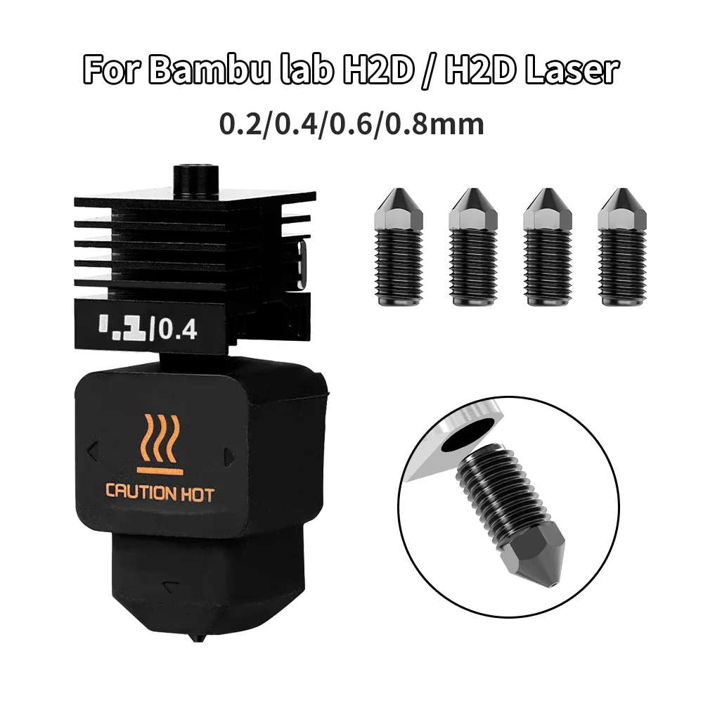 

Новый H2D Hotend, высокое качество для сопла Bambu Lab H2D 0,2/0,4/0,6/0,8 мм, комплект Hotend, насадка из закаленной стали A1/A1mini, сборная пластина