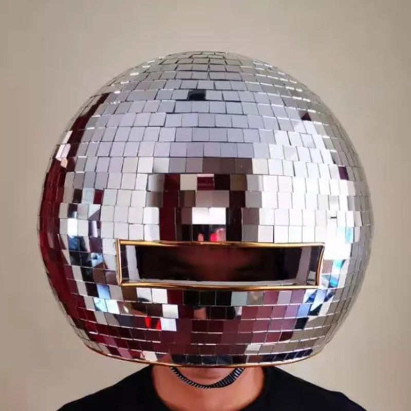 מסיכת מראה כדור גליטר לקסדת מראה תחפושת לנשים וגברים DJ Club Stage Bar Dance Party Mirror Man Show