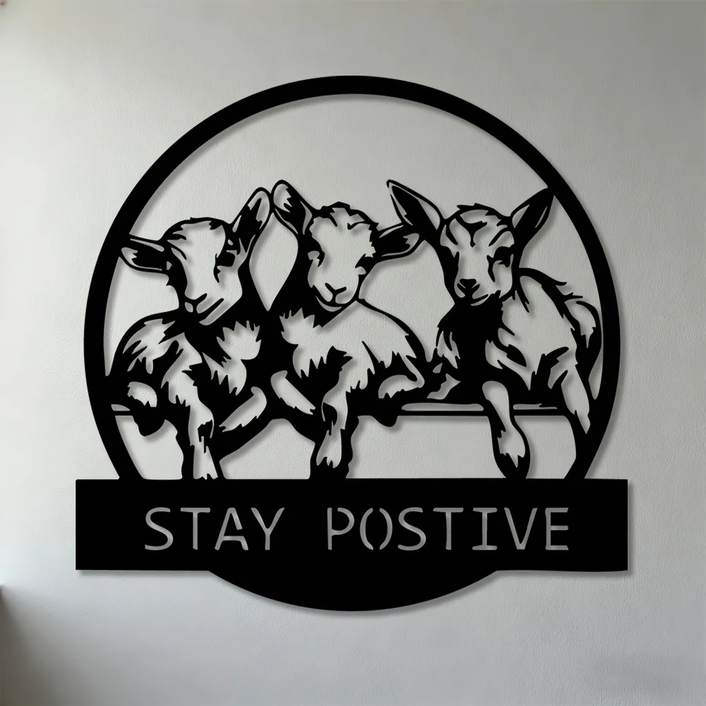 3D Iron Wall Art Three Little Lambs, Adorable Lamb Sculpture Positive Quote Metal Wall Decor for Living Room Bedroom Office