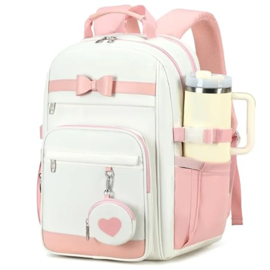 

Backpacks for Girls with Pouch Pocket, Cute Pink Bowknot Student Bookbag Fits 17 Inch Laptop Backpack Teacher Bags, Back to Sch