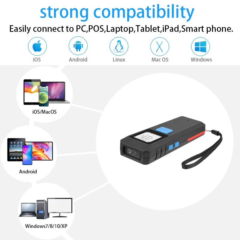 Mini Bluetooth Portable 1D 2D Barcode Scanner with Display Can Store data Easy to Operate connect  Mobile Phone or Laptop