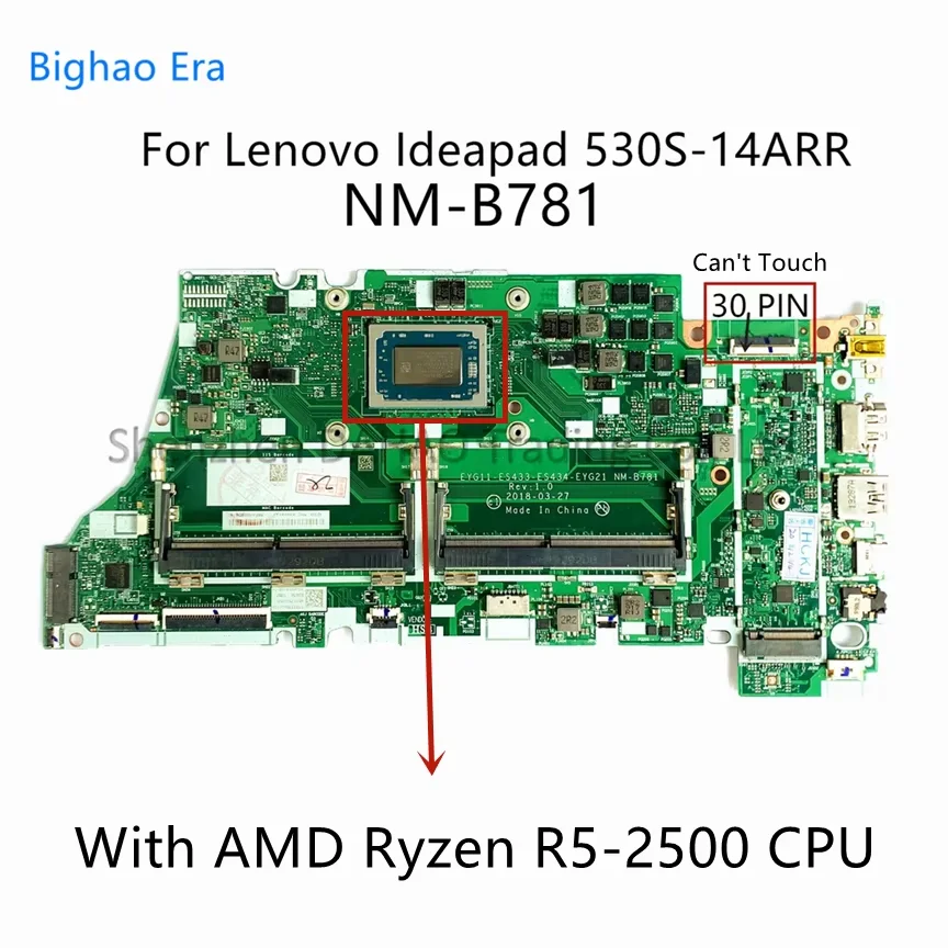 NM-B781 For Lenovo Yoga 530-14ARR FLEX 6-14ARR Laptop Motherboard With R3-2200 R5-2500 R7-2700 CPU 5B20R41622 5B20R41608