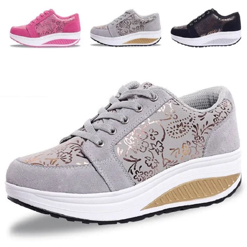 Slimming Toning Shoes For Women Wedge Platform Fitness Walking Jogging Sneaker 4.5 Cm Thick Sole Girl Swing Shoes Big Size 35-42