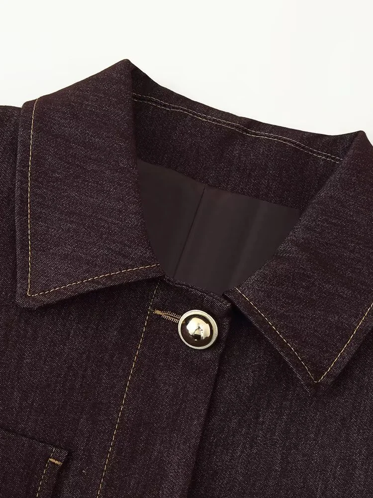 النمط الأوروبي والأمريكي الخريف موضة جديدة الملابس النسائية طية صدر السترة جيب الديكور التباين اللون خياطة سترة قصيرة Tr #2