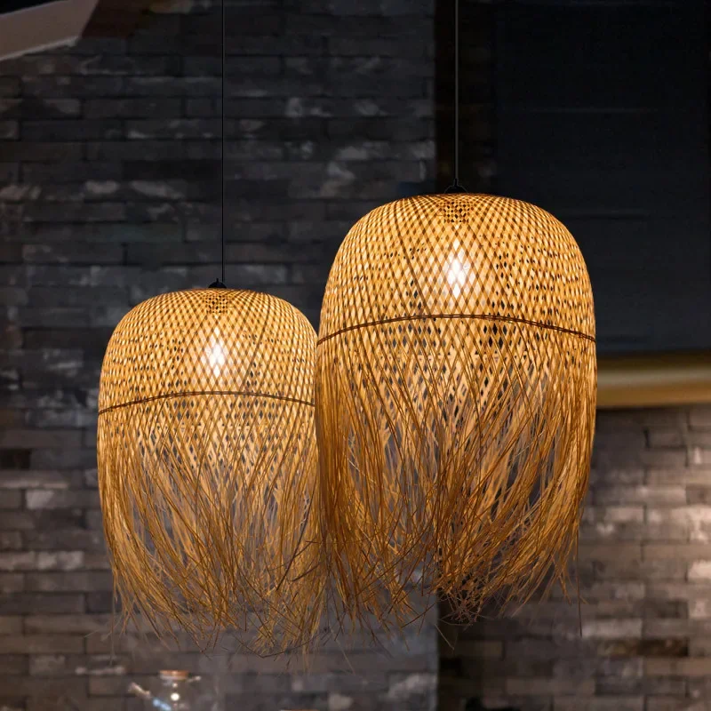 

Nordic Lamps Personalized Handmade Bamboo Chandelier Chinese Lamp Tea Room Restaurant Hotel Art Shape Lampshade Home Decor LED