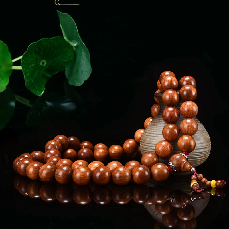 Genuine goods Myanmar Huanghua pear 20mm 59 hand-held car hanging Burma Padauk wood knot bracelet sandalwood Buddha beads