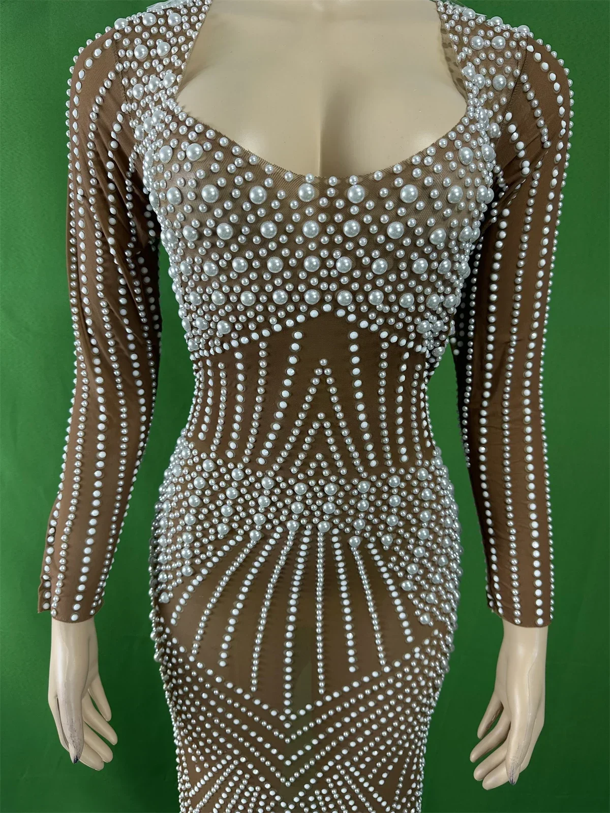 

Women Stunning Pearl Rhinestone Stretch Birthday Nightclub Dress Wear Wedding Luxury Costumes 2026