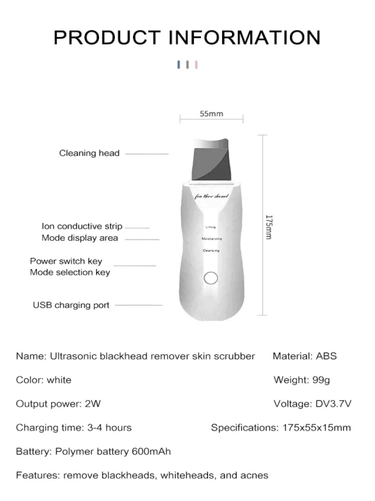 Casa Pele ultra-sônica Shoveling Machine, limpeza profunda, limpador dos poros, Acne Beauty Instrument