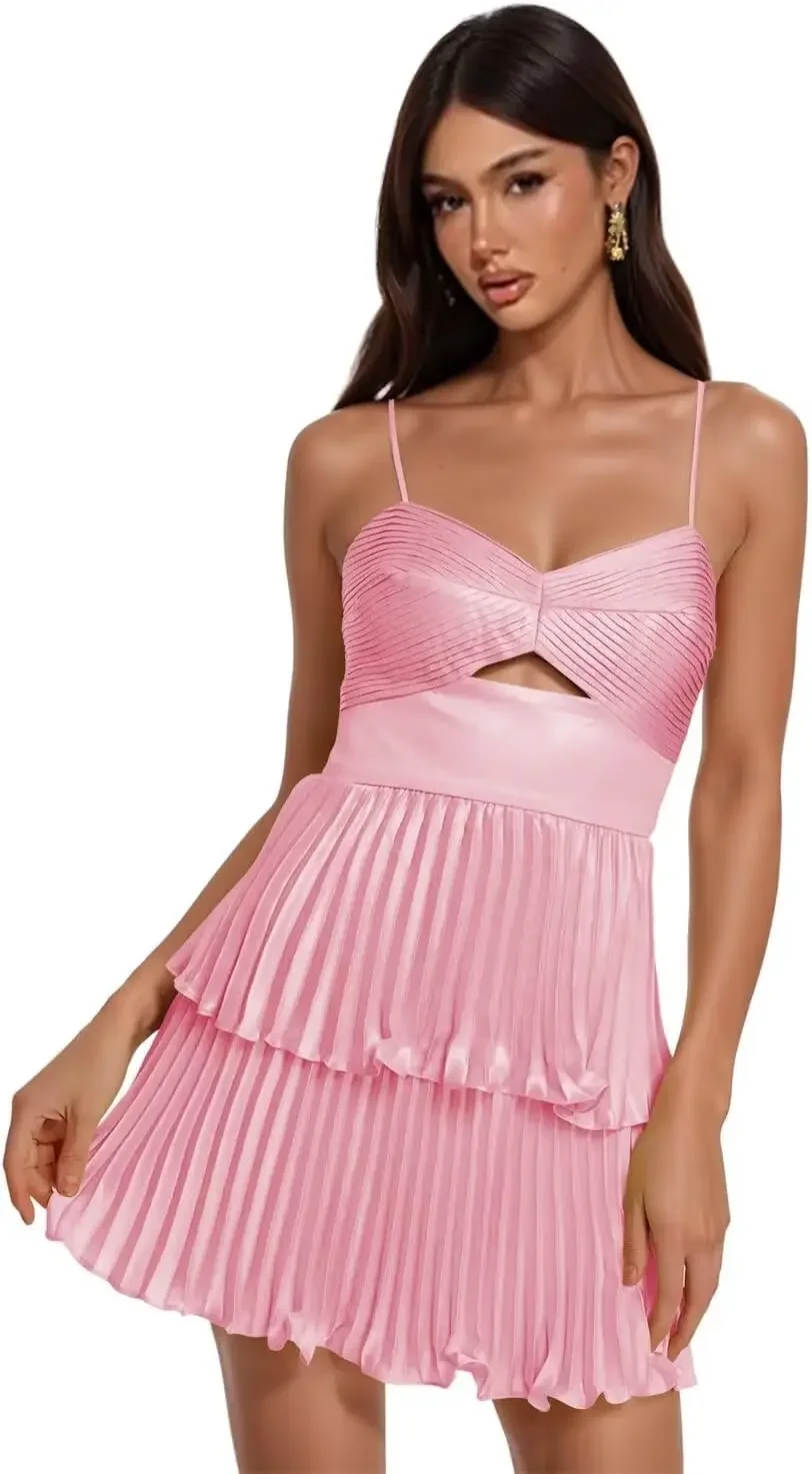 ชุดเดรสสั้นสำหรับงานเลี้ยงรับปริญญา ผ้าซาตินจับจีบ ทรงเข้ารูป สายเดี่ยวแบบสปาเก็ตตี้  ปี 2026 สำหรับวัยรุ่น