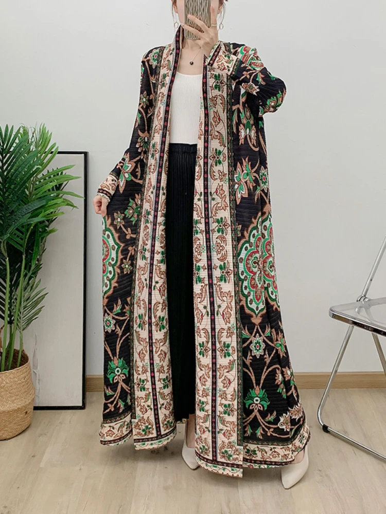 ANLAN Pleated Women's Long Abayas Middle East Dubai Style Loose Plus Size Robe Cardigan Tie Design Dress 2024 Fall New 32A1905