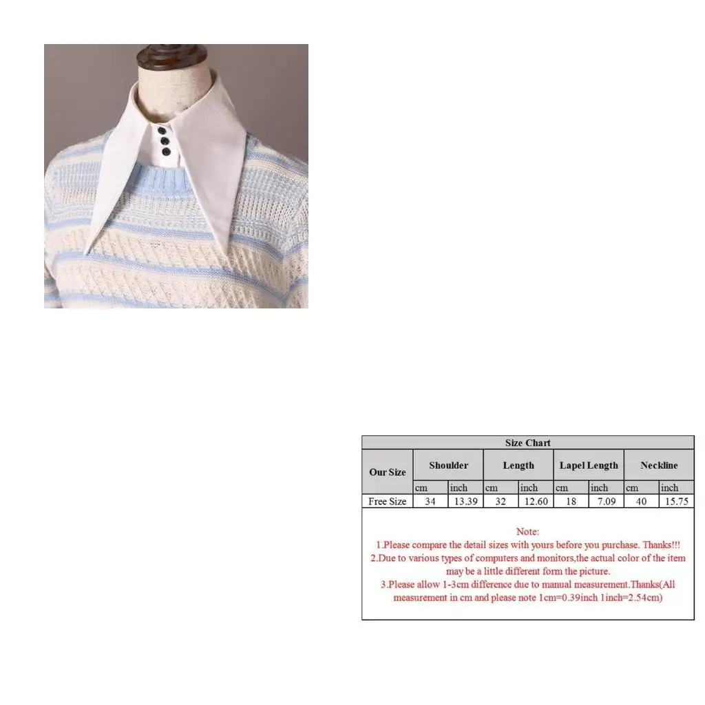 652f-女性ヴィンテージワイドラペル偽フェイク襟ボタン取り外し可能なハーフトップディッキー