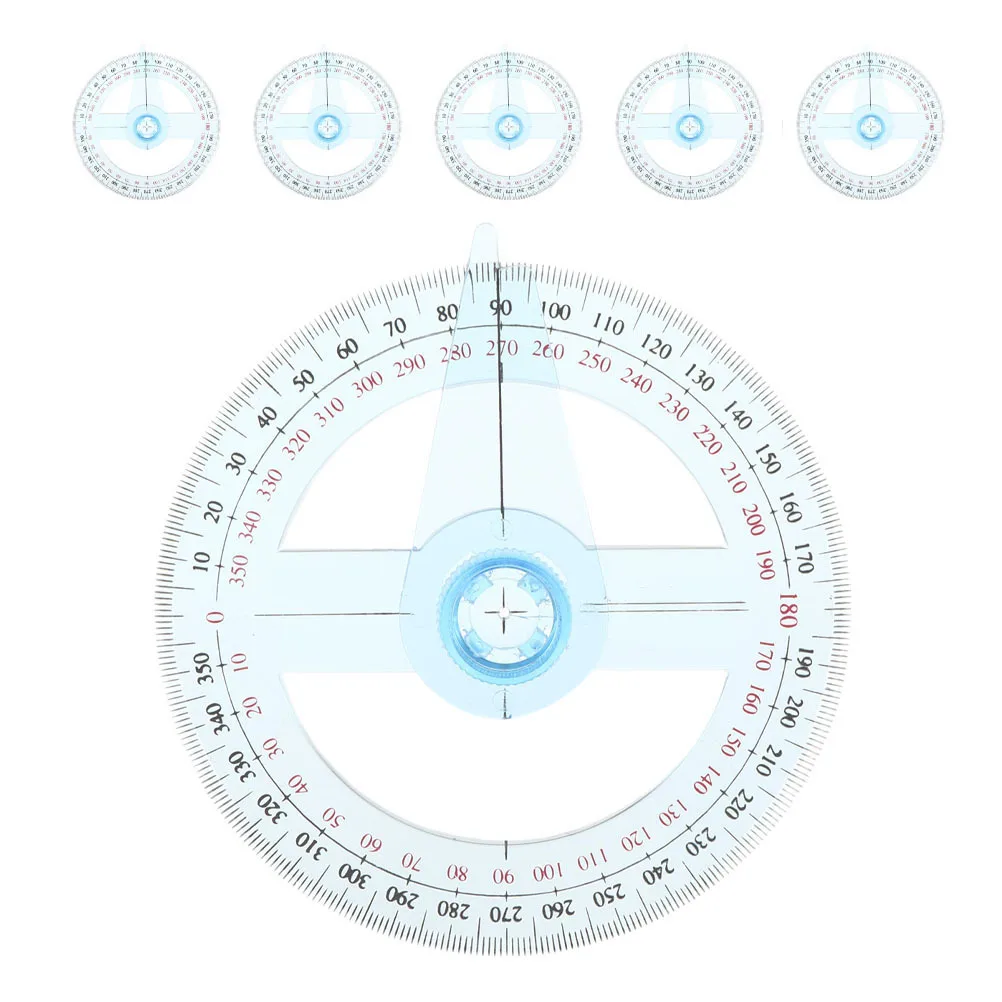 6Pcs Clear Plastic 360 Degree Swing Arm Protractor Ruler Rotating Indicator for Accurate Geometry Drafting Drawing Measurement