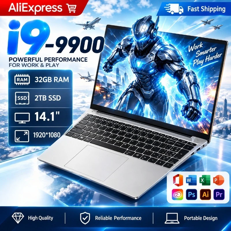 Portable Computer Intel Core I9-9900 14.1 Inch Windows Laptops 16GB RAM 1TB 2TB SSD Office Gamer Study Notebook Computer PC