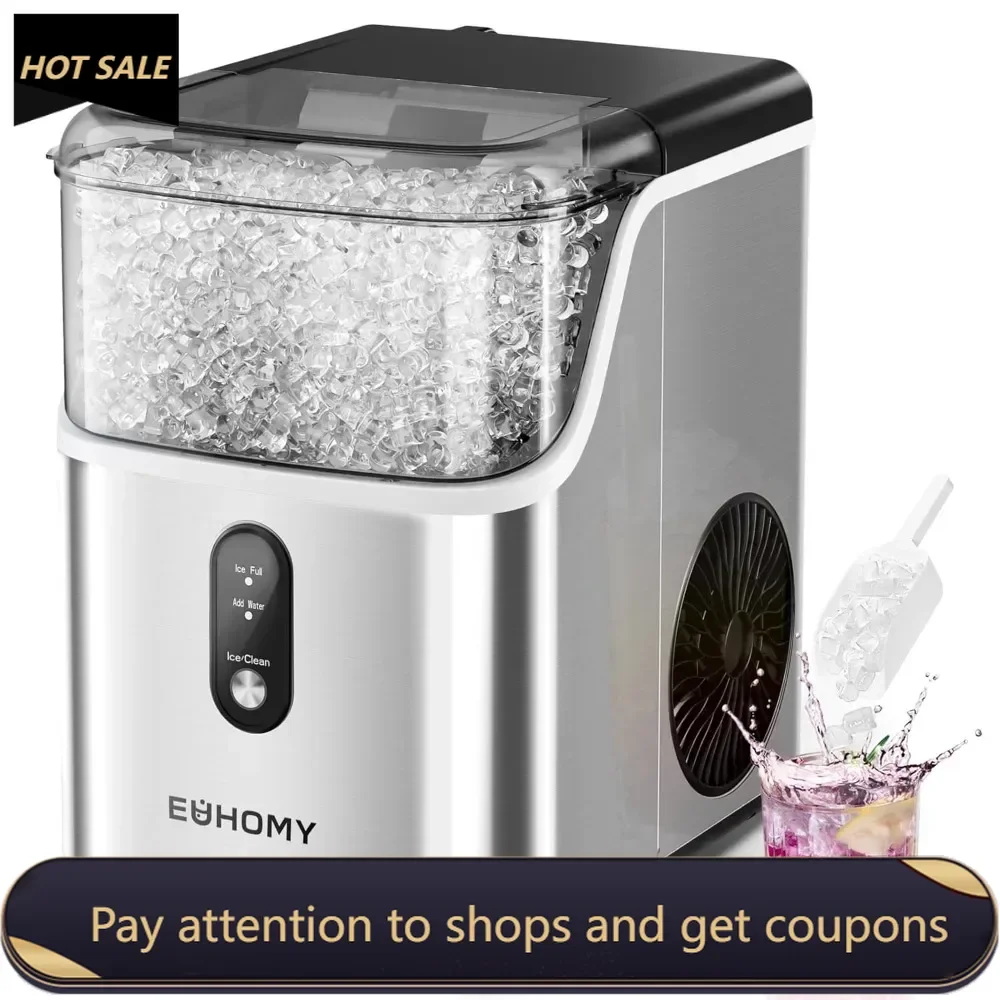 Nugget Ice Makers Countertop, Pebble Ice Maker Machine with 35lbs/24H Soft Ice, Self-Cleaning Sonic Ice Maker (Stainless Steels)