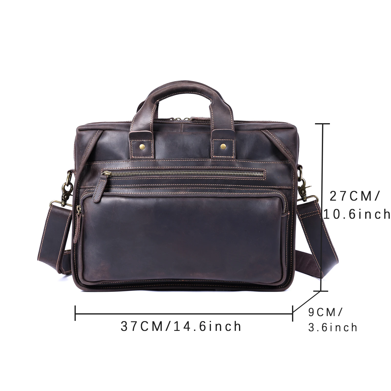 Vintage Echtleder Herren-Aktentasche 14" Laptop-Tasche Crazy Horse Leder Messenger-Handtasche Rindsleder Geschenkidee für Männer – Detail 7